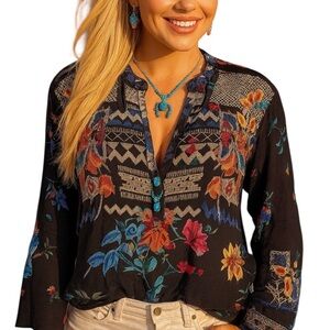 Johnny Was Veda Embroidered Blouse Silk Floral Top NWT